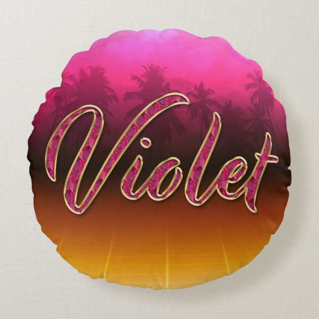 Violet prénom nom rose doré Coussin (Devant)