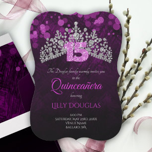 Violet, Quinceanera violet avec Tiara Invitation