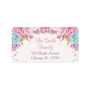 violet rose et étiquettes d'adresse de retour turq