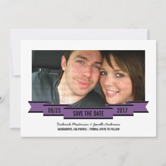 Violet ruban photo Enregistrer la date Invitation