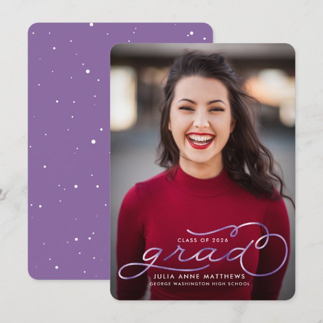 Violet Shine Photo Faire-part de graduation (Devant / Derrière)