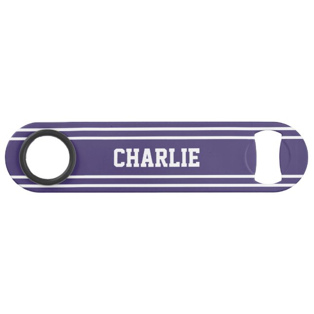 Violet Stripes personnalisé monogramme ouvre-boute (Devant (Horizontal))