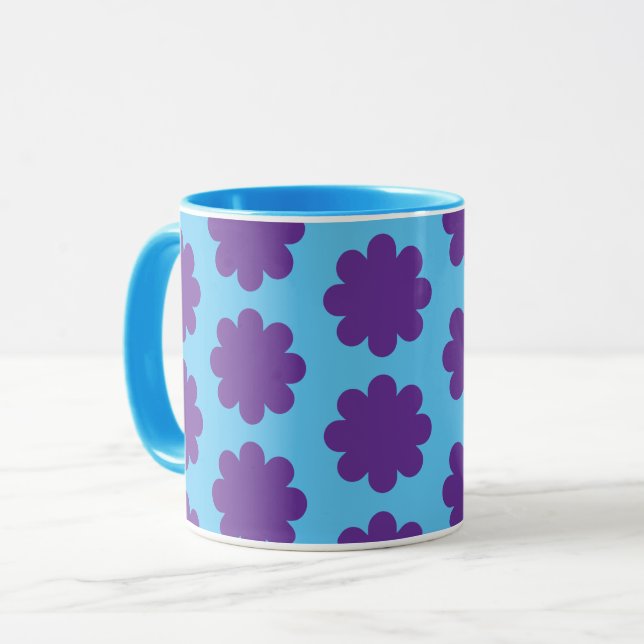 Violet sur Aqua Blue Retro Flower Art Mug Cup (Devant gauche)