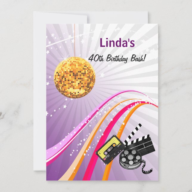 violet totalement 80's rétro party Invitation (Devant)