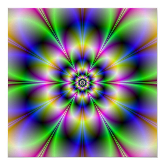 Violet vert et Fleur bleue Zazzle Poster parfait (Devant)