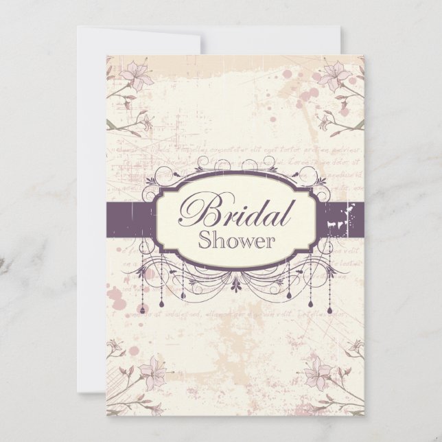Violet vintage fleuri nuptiale invitation douche (Devant)