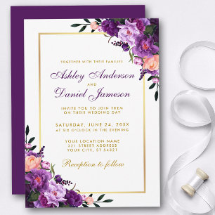Violet violet Faire-part de mariage Floral or