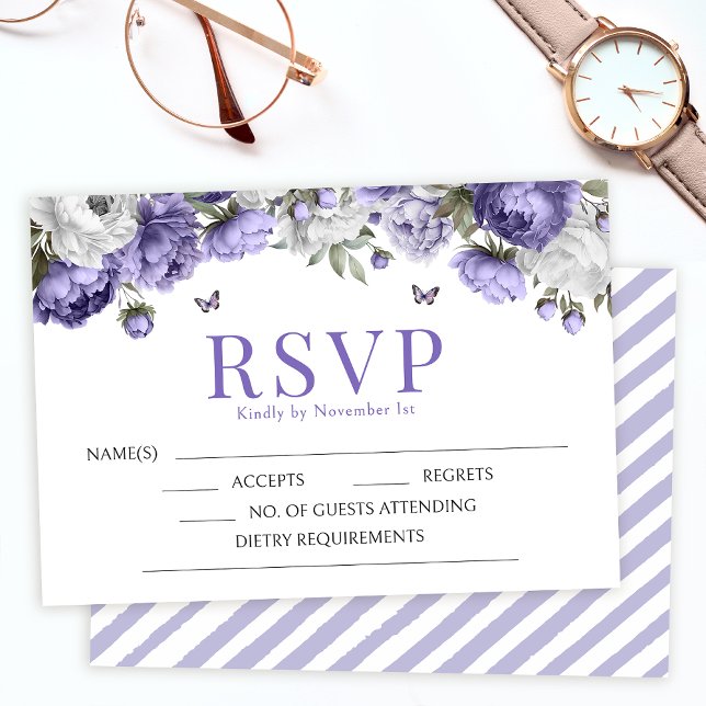 Violette lavande fleurie mariage RSVP carte boîtie (Créateur téléchargé)