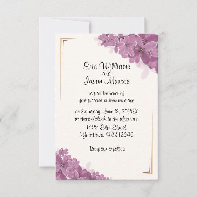 Violettes avec Faire-part de mariage or (Devant)