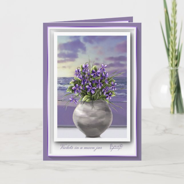 violettes dans un bocal de lune carte d'anniversai (Devant)