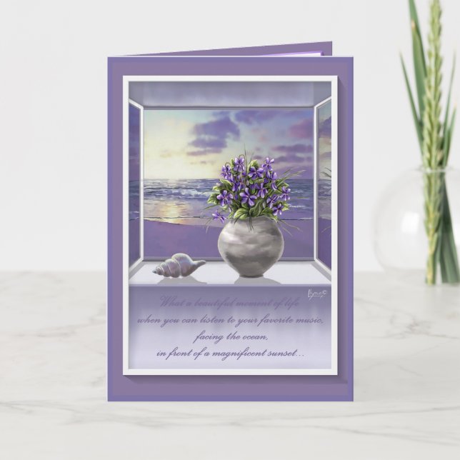 violettes dans un bocal de lune carte d'anniversai (Devant)