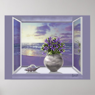 Violettes dans un poster de bocal de lune