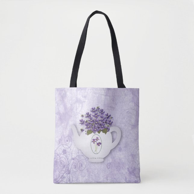 Violettes En Teapot Sur Tout Le Sac fourre-tout D' (Devant)