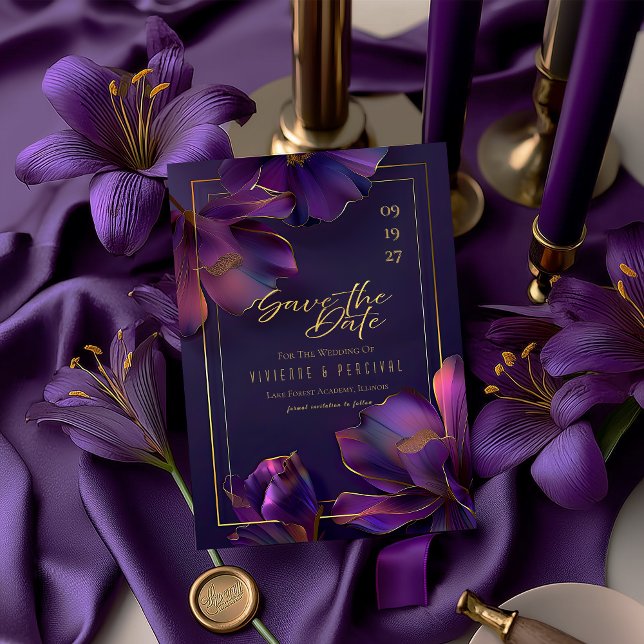 Violettes Lumineuses Élégantes Frappez la Date (Modern Elegant Violet Purple Luminous Violets Save the Date Wedding Card )