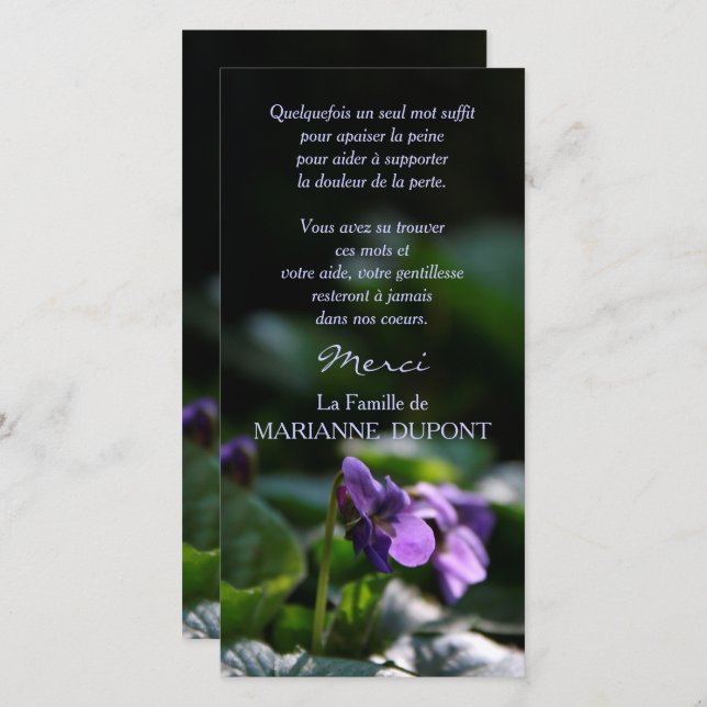 Violettes Sauvages Carte de Remerciement Deuil (Devant / Derrière)