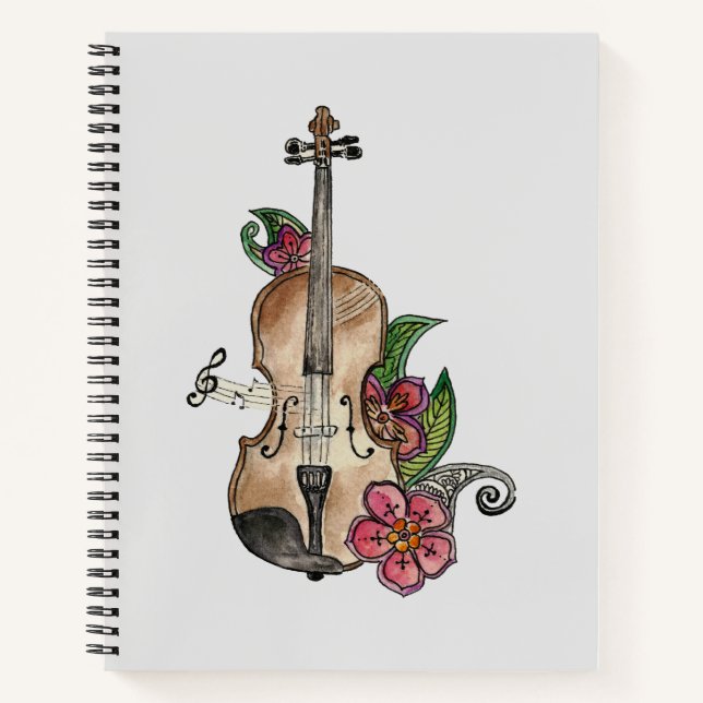 Violon avec motif de fleurs sur un cahier / journa (Devant)