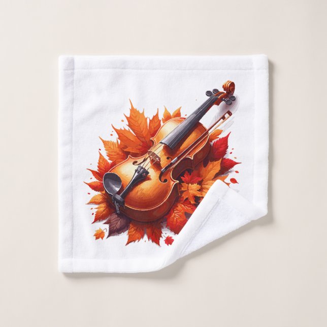 Violon dans le lit des feuilles (Gant de toilette)