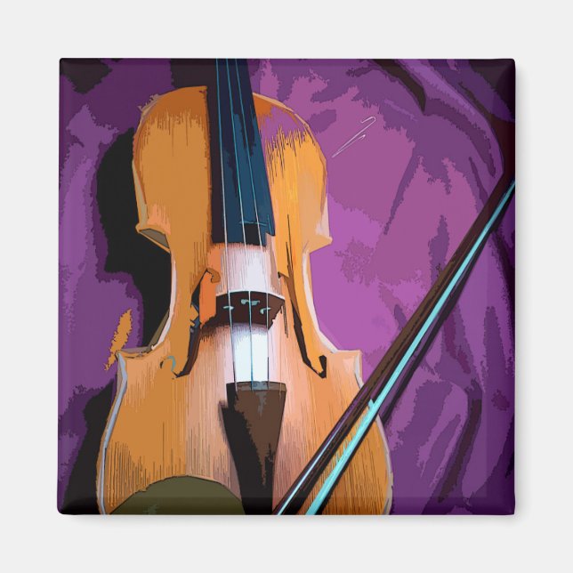 Violon élégant sur soie violette, aimant Carré (Devant)