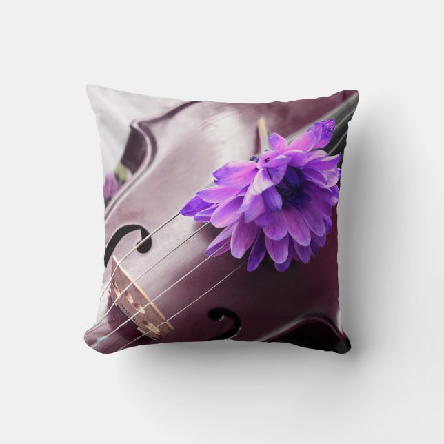 Violon et Coussin d'art moderne à fleurs violettes (Recto)