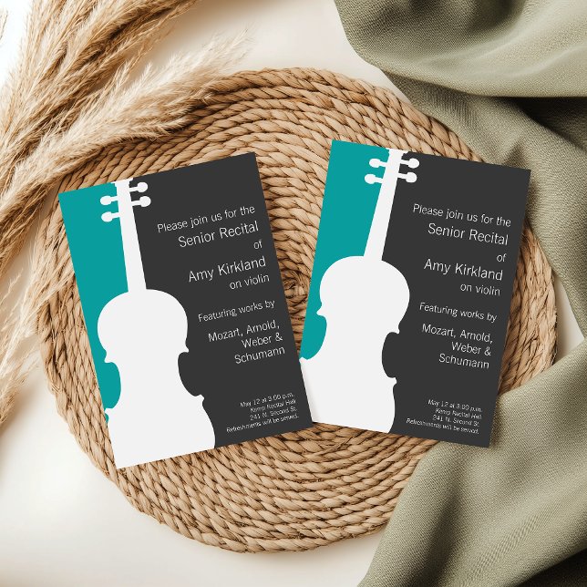 Violon moderne / Viola Considérant Invitation - Bl (Modern violin customizable senior music recital invitation.)