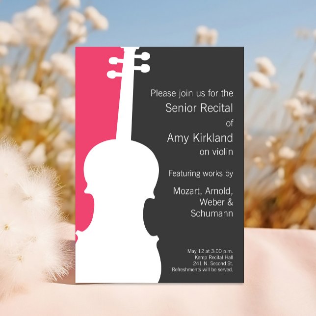 Violon moderne / Viola Considérant Invitation - Ro (Violin themed recital invitation template.)