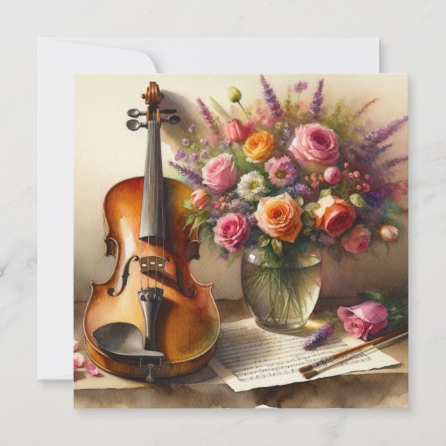 Violon, Partition et un Vase de Fleurs (Devant)