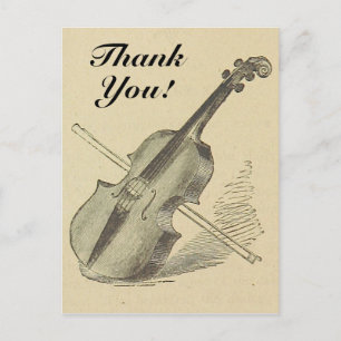 Violon vintage + "Merci !" Carte postale