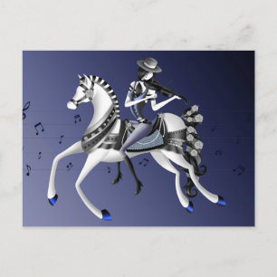 Violoniste à cheval Carte postale bleue