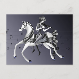 Violoniste à cheval Carte postale grise
