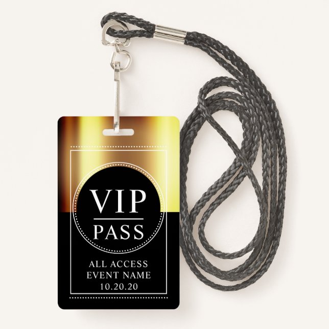 VIP All Access Event Metallic Gold Black Badge (Devant avec lanière)