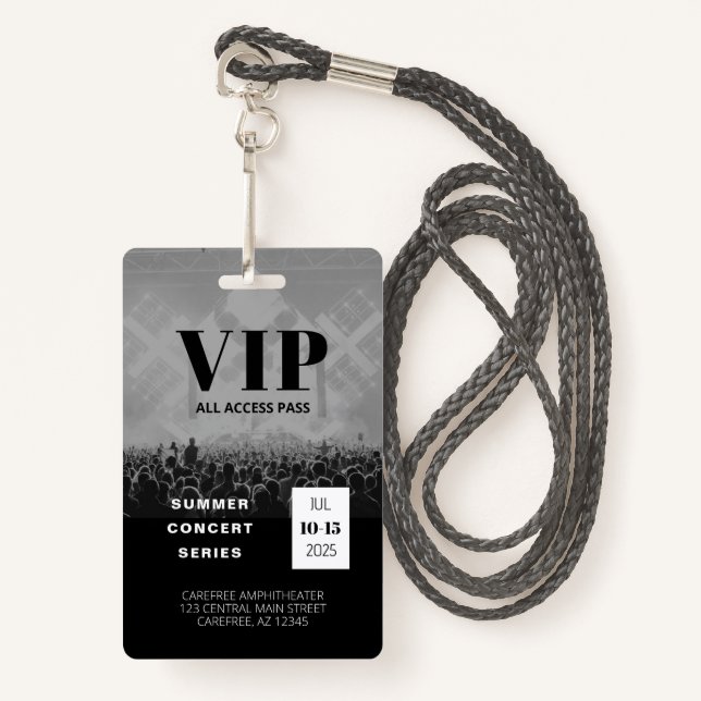 VIP All Access QR Code Badge de concert (Devant avec lanière)