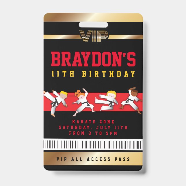 VIP Karate Anniversaire TOUT ACCÈS Gold Pass Badge (Avant)