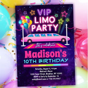 VIP Limo fête Anniversaire Invitation Couleurs arc