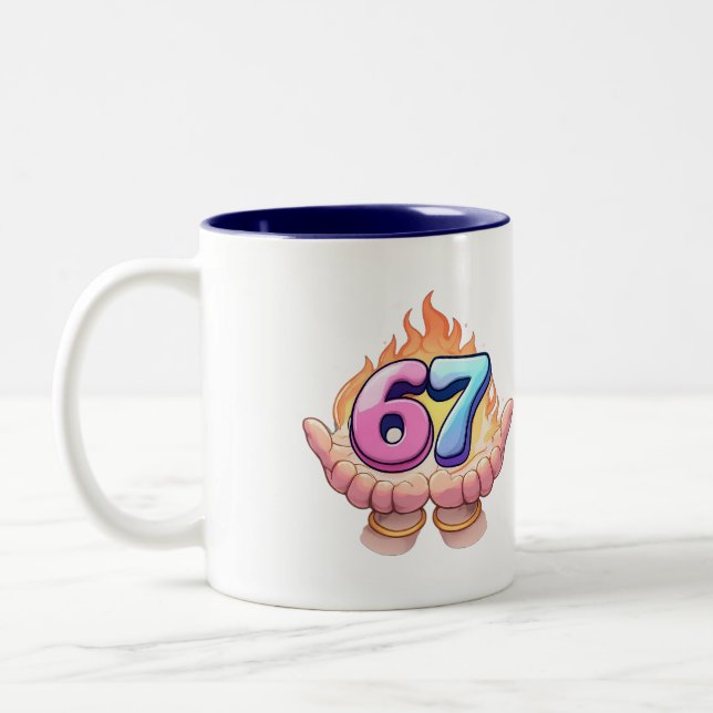 Viral 67 Meme Fire Hands Graphic Trendy Kids Mug (Gauche)