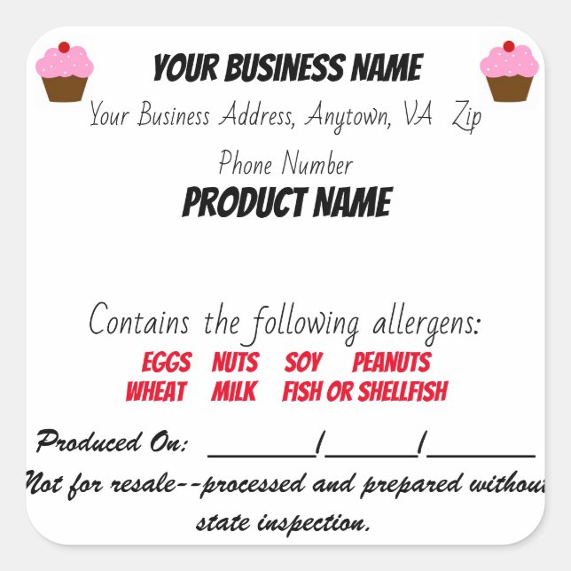 Virginia Cottage Law étiquette alimentaire autocol (Devant)