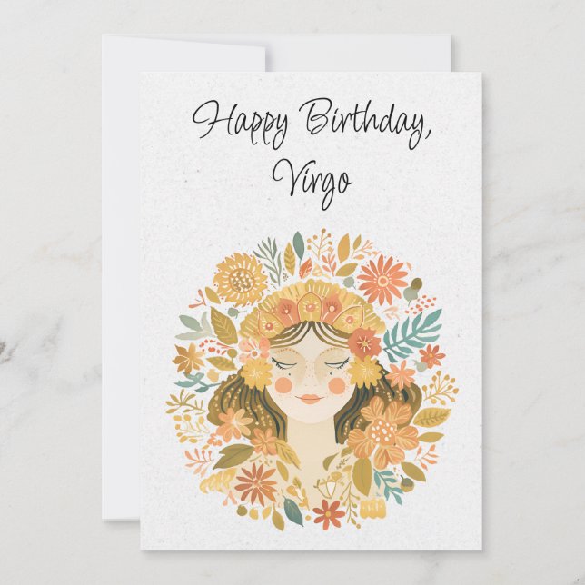 Virgo Maiden Zodiac Boho Birthday Flat Card (Devant)