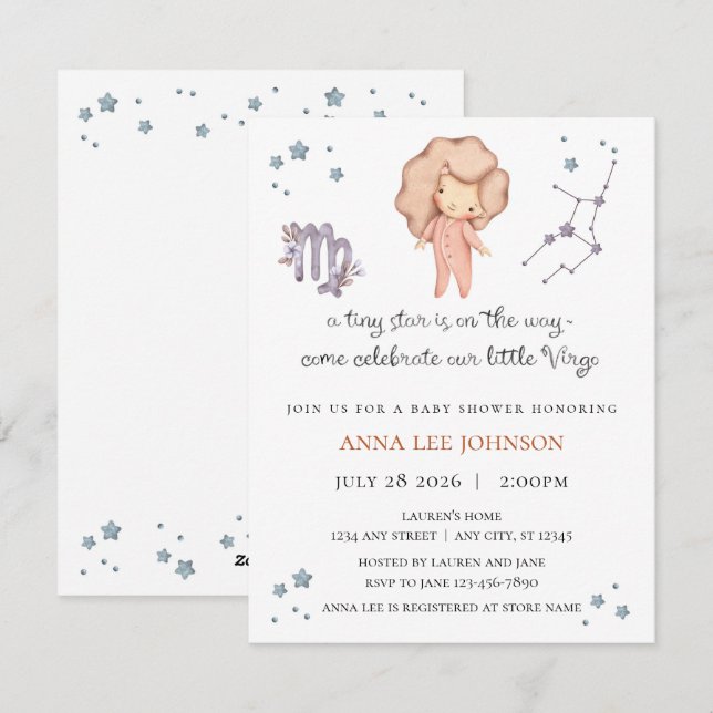 Virgo Zodiac Baby Shower Invitation (Devant / Derrière)