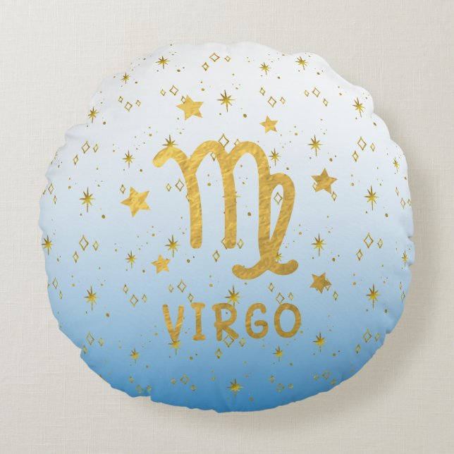 Virgo Zodiac Coussin bleu et or rond (Devant)