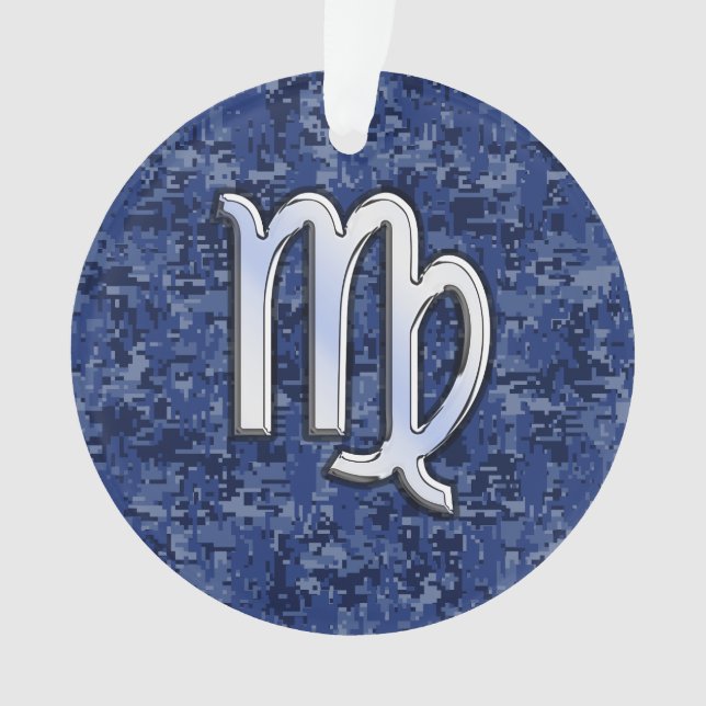 Virgo Zodiac Silver Sign on Navy Blue Digital Camo (devant)
