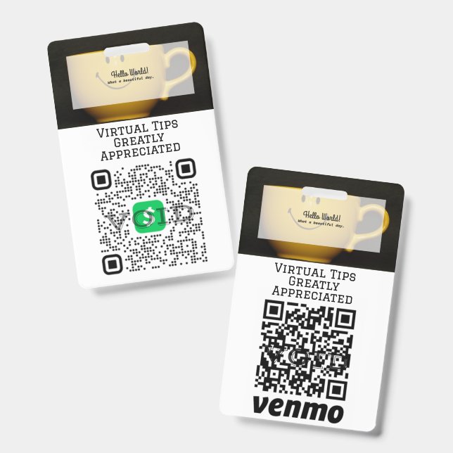 Virtual Cashless Tipping QR Code Badge (Avant & arrière)