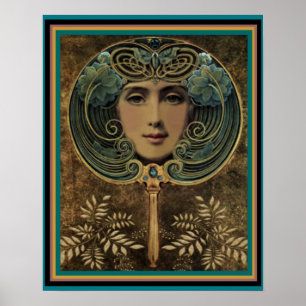 Visage Art Nouveau dans le miroir 16 x 20 Poster