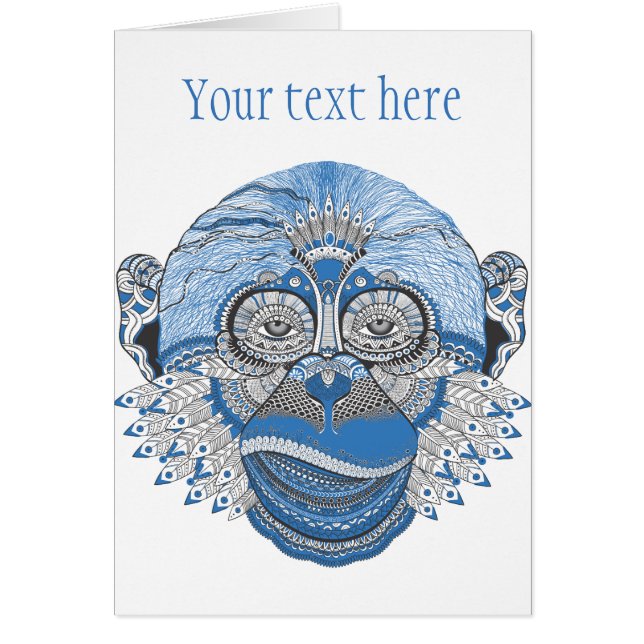 Visage bleu de singe avec le motif et les plumes (Devant)
