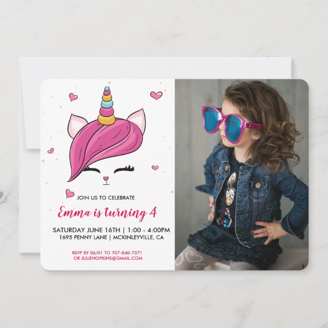 Visage de chat licorne mignon | Invitation d'anniv (Devant)