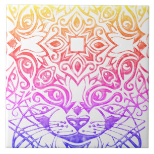 Visage de chat Mandala Métallo Bright Look Carreau