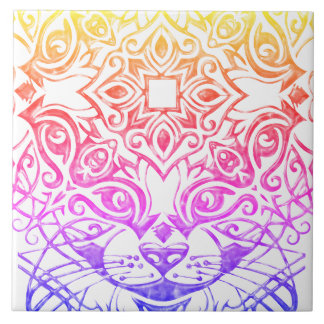 Visage de chat Mandala Métallo Bright Look Carreau