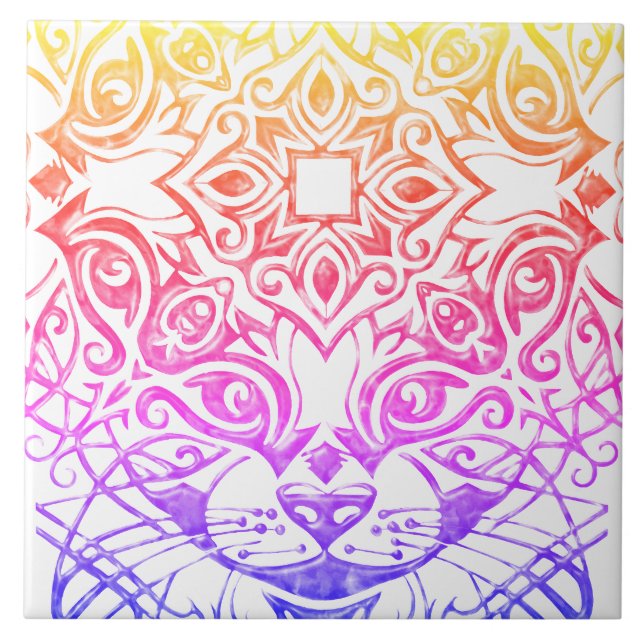 Visage de chat Mandala Métallo Bright Look Carreau (Devant)