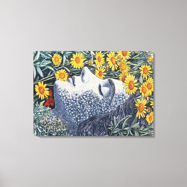 Visage de femme rêveuse fait de fleurs Impression  (Recto)