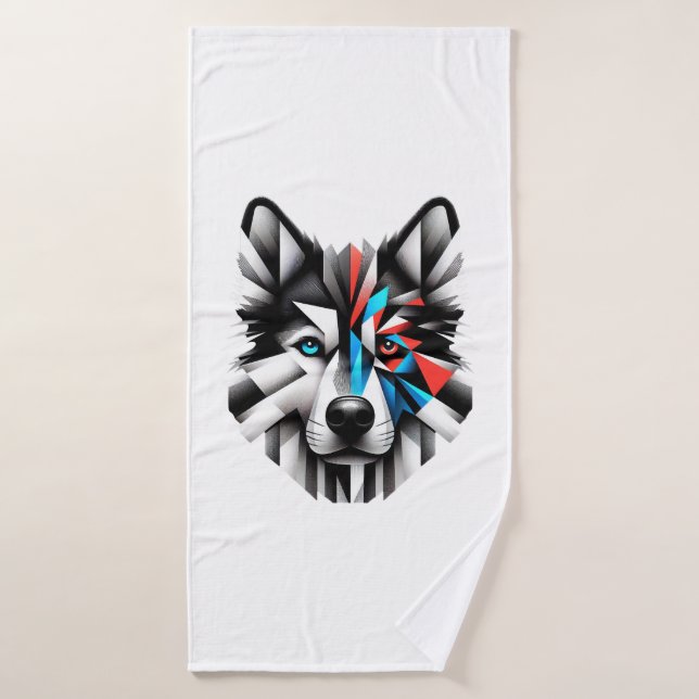 Visage de Husky Géométrique Design d'Art Moderne (Serviette de bain)