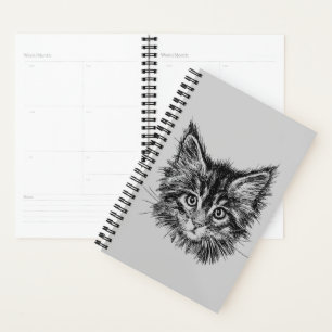 Visage de Kitten noir et blanc sur gris