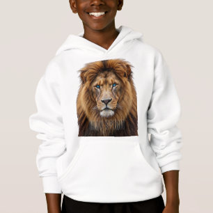 Visage de lion majestueux aux yeux bleus   Faune A